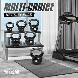 Yes4All Kettlebells 15 20 lbs Set Weight Vinyl Coated Cast Iron,Black $30.8 with coupon
