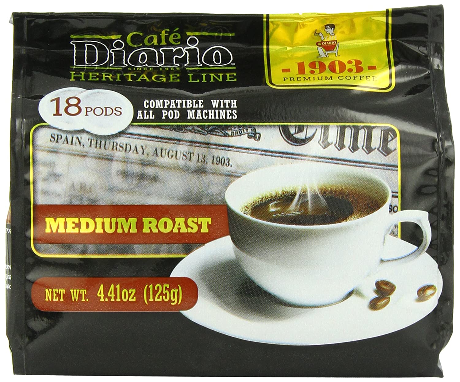 6-Pack 18 Count (Total 108) Cafe Diario Heritage Line 1903 Medium Roast Coffee Pods $7.57 + Free Shipping w/ Prime or on $25+ @ Amazon