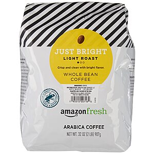 32-Oz Amazon Fresh Just Bright Whole Bean Arabica Coffee (Light Roast) .40 w/ Subscribe & Save