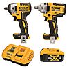 $299*:DEWALT 20V MAX Impact Wrench, Cordless 2-Tool Combo Kit, 1/2-Inch Mid-Range and 3/8-inch Compact with 5ah Battery and Charger (DCK205P1)