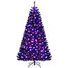 $49.99*:Goplus 7ft Pre-Lit Black Christmas Tree, Artificial Hinged Tree with 380 Orange &amp;amp; Purple LEDs, 6 Modes, Spooky Sounds