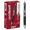 uni-ball 207 Retractable Gel Pens, Ultra Micro Point (0.38mm), Black, 12 Pack