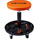 $29.15*:VEVOR Mechanic Stool, 250 LBS Rolling Pneumatic Creeper Garage/Shop Seat, Adjustable Height 16-22 inch in Padded Rolling Workshop Stool with Tool Tray, Black+Orange