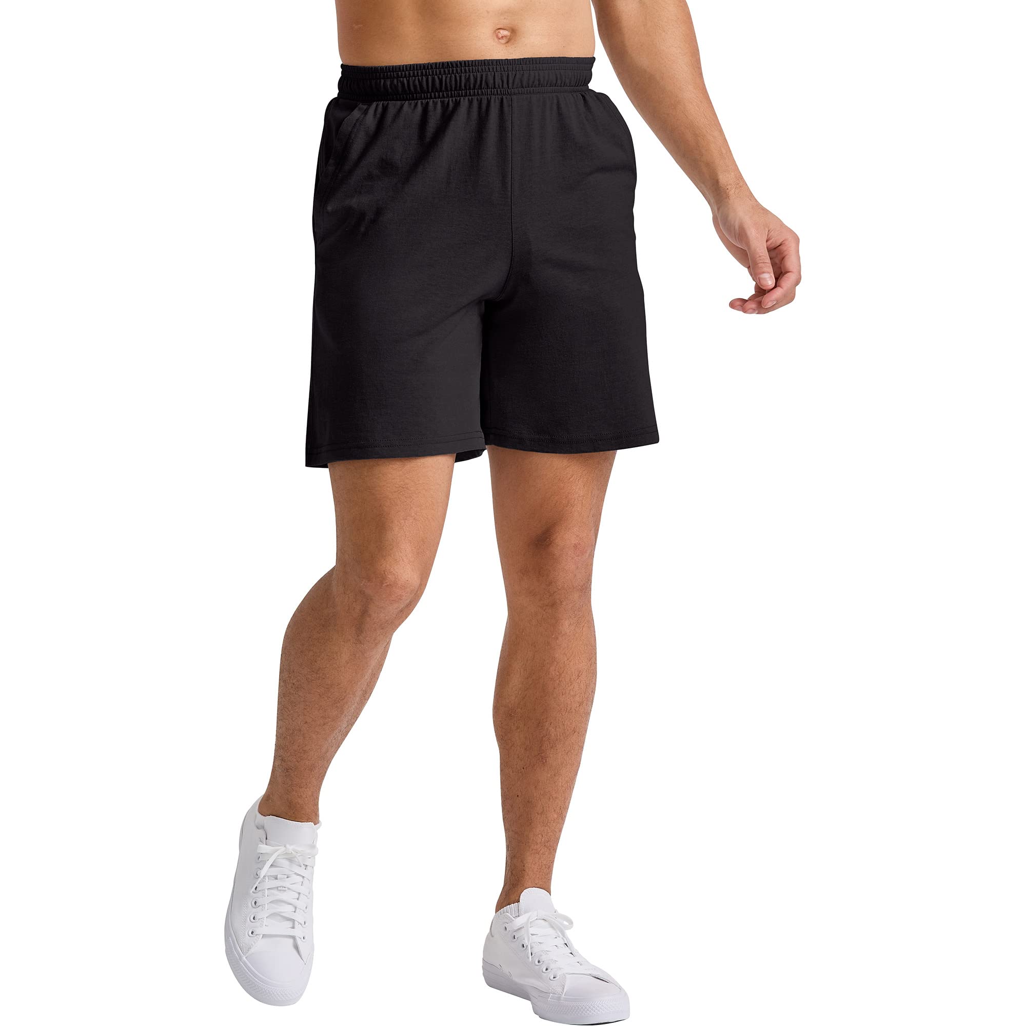 Hanes Men's Originals PullOn Jersey Gym Shorts w/ Pockets (Black, XL