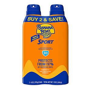 2-Pack 6-Oz Banana Boat Sport Ultra SPF 30 Sunscreen Sprays .85 w/ Subscribe & Save