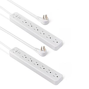 2-Pk AmazonBasics 6-Outlet 600 Joule Surge Protector Power Strip w/ 2' Cord (White) $4.90 