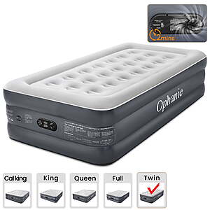 $47.49*:Ophanie 18-Inch Twin Air Mattress, Elevated Inflatable Bed with Built-in Pump, Puncture-Resistant, Quick Inflation/Deflation, Portable for camping & Guests, Dark Gray