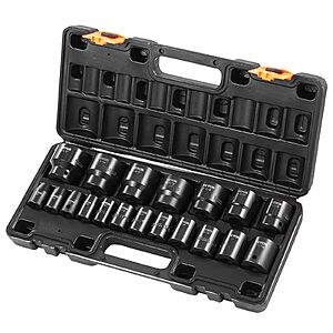 $29.99*:VEVOR Impact Drive Socket Set 1/2 Inches 19 Piece Impact Sockets SAE, Standard Socket Assortment, (3/8 Inches to 1-1/2 Inches) 6-point Hex Sockets