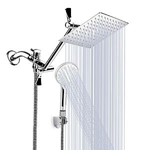$27.99*: 8" Tudoccy Rainfall Square Shower Head & 4.5" Handheld Combo w/ 11" Extension Arm at Amazon