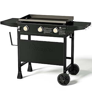 $145.99*:KingChii 28″ 3-Burner Propane Griddle — Outdoor Gas Flat Top Grill for Camping, Tailgating, BBQ & Parties+Free Shipiing