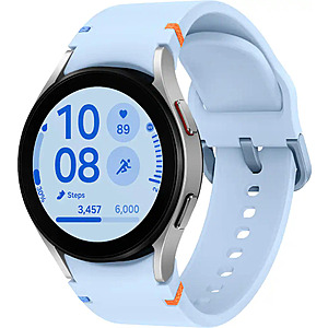 $101*:Samsung - Galaxy Watch FE Aluminum Smartwatch 40mm LTE with Blue Band - Silver - (2024)