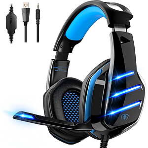 $9.99*:Beexcellent Gaming Headset for PS4 PS5 Switch Xbox One PC with RGB Light, Noise Canceling Mic, Surround Sound Gaming Headphones (Black Blue)