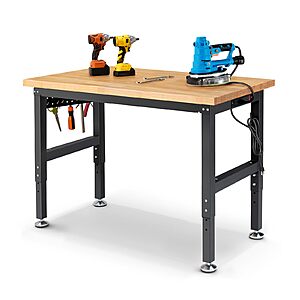 48" Adjustable Height Garage Workbench w/ Rubberwood Top & Power Outlets $106 + Free Shipping