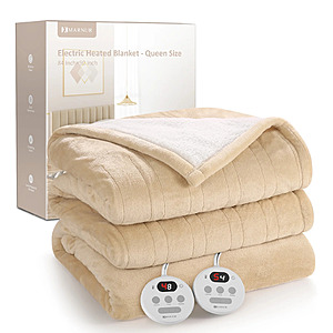 $46.99*:MARNUR Heated Electric Blanket Queen 84"x90", Dual Controllers, 10 Heat Levels, Timer, Beige