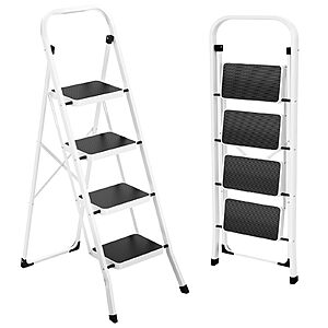 HBTower 4-Step Folding Ladder Anti-Slip Stool (330 lbs capacity, White) $45 + Free Shipping