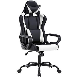 59.71*:BestOffice High-Back Gaming & Office Chair,Ergonomic PU Swivel Rolling Chair with Lumbar Support,White,250 lbs (27"D x 24"W x 51"H