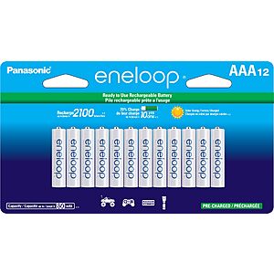12-Pack Panasonic Eneloop AAA 850mAh Ni-Mh Pre-Charged Rechargeable Batteries $22.70 