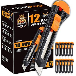 8.48*:12-Pack REXBETI 18mm Blade Utility Knife