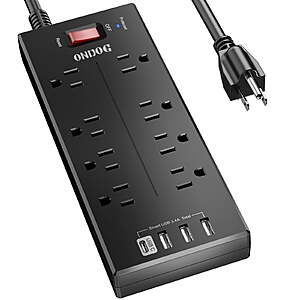 8 Outlet Surge Protector w/ 4 USB Ports (1 USB-C) & 6' Cord $14 