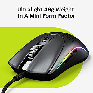 30.79*:Glorious Gaming - Superlight Wired PC Gaming Mouse with Honeycomb Shell,6 Programmable Buttons,RGB Lighting & PTFE Skates - Model O 2 Mini,Matte Black