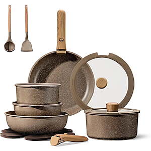 59.99*:CAROTE 17-Piece Nonstick Cookware Set with Detachable Handle,Induction Compatible,Oven Safe,Brown Pots and Pans for Kitchen & RV at Carote Official via Walmart