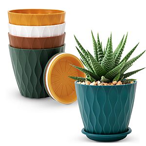 Prime]$9.99*:YNNICO 4 inch Plant Pots,5 Pack Flower Pots Outdoor Indoor,Planters with Drainage Holes and Tray Saucers (Multicolor