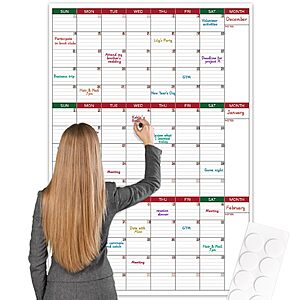 2.99*:Dry Erase 3-Month Calendar for Wall,28" x 40",Reusable with Stickers