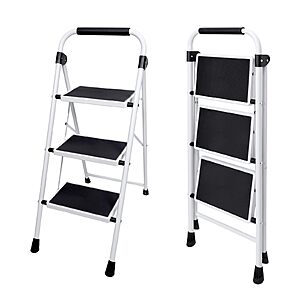 $27.99*:DUMOS Step Ladder, 3 Sturdy Step Stool with Anti-Slip Pedal & Comfortable Handrail, Portable Heavy Duty Step Stool for Kitchen, Garage & Outdoor Use, 330lbs, Black @ Amazon