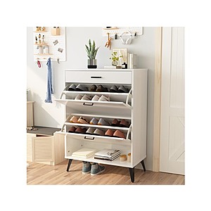 43.3" x 31.49" AWQM Shoe Organizer Cabinet w/ 2 Flip Cabinets & Open Shelves (White) $62.99 + Free Shipping w/ Prime
