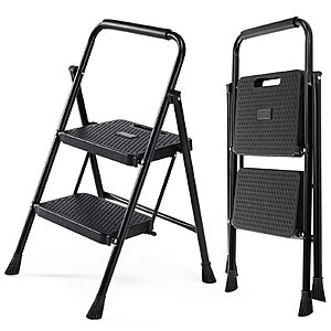 [YMMV,AC]$19*:NEWBULIG 2 Step Ladder, Folding Step Stool with Safety Lock, Anti-Slip Design, Portable Foldable Ladder for Home Kitchen, Jet Black