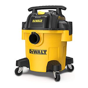 $77*:DEWALT DXV05P 5 Gallon Poly Wet/Dry Vac, 4 Peak HP Shop Vacuums with Attachments, Powerful Suction, 1-7/8" Hose, DXV05P, Yellow