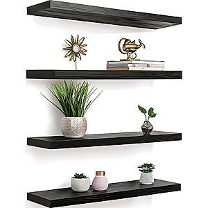 $9.99*:4 Set Black Wood Floating Shelves(17 x 6 x 1 inch) at Amazon.com