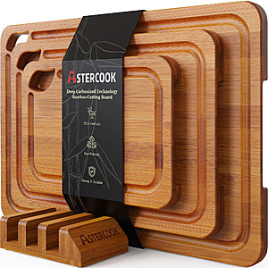 $22.99*:4-pc Astercook Bamboo Wood Cutting Board Set w/ Juice Groove & Handles(Small 9'' x 6', Medium 12'' x 8'', Large 15'' x 10'') at Walmart.com