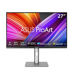 YMMV[AC]$317.36*: ASUS ProArt PA279CRV 27" 4K HDR Monitor, IPS, 99% DCI-P3/AdobeRGB, USB-C 96W PD at Amazon