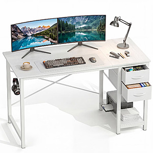 $46.99*:CONCETTA 47" Small Computer Desk with 2 Drawers & Headphone Hook, Modern Style(Black Wood/Rust Brown/White) at Walmart.com