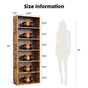 $50.99*:ZUNMOS 6 Shelf Bookcase, 63 Inch Tall Open Industrial Standing Bookshelf Large Storage for Home Office, Living Room, Bed Room, Rust at Walmart.com