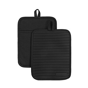 $7.69*:KITCHENAID Ribbed Soft Silicone Pot Holder 2-Pack Set, Matte Black, 7"x9" at Amazon