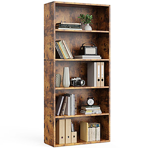 $29.99*:Gianna 5-Tier Bookshelves with Adjustable Shelves(Black/Rustic Brown) 9.2"D x 23.8"L x 53"H at Walmart.com