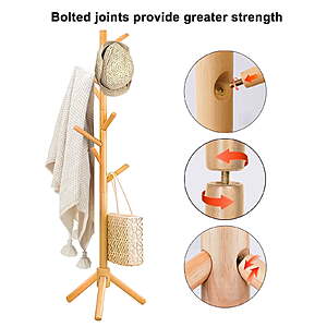 $16.69*:Stusgo Wooden Coat Rack w/ 8 Hooks & 3 Adjustable Heights (Color Nature) at Walmart.com