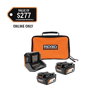 RIDGID Battery Starter Kit: 2x 4.0Ah Lithium-Ion Batteries w/ 18V Charger & Bag $63.20 + Free S&H