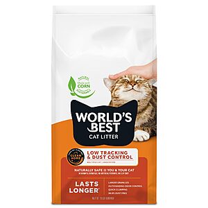 Select Accts [S&S,AC] $9.92: WORLD'S BEST Cat Litter – 15 lb, Low Tracking, Dust-Free, Quick Clumping, Unscented, Odor Control at Amazon
