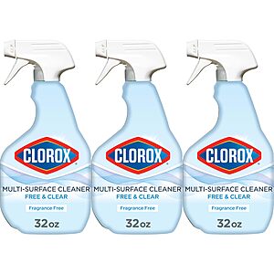 Select Accts [S&S,AC] $8.35 | 3 Pack 32 fl. oz Clorox Free & Clear Multi Surface Cleaner, Spray Bottle, Fragrance Free at Amazon