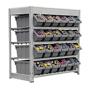 $172.49: KING'S RACK Gray 4-Tier Botless Bin Storage System Garage Storage Rack (24 Plastic Bins in 4 Tier) at HomeDepot