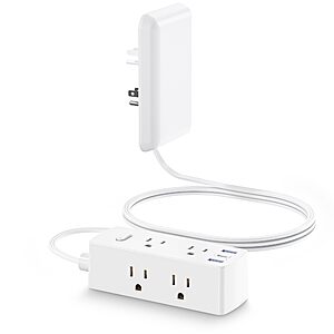 Olcorife Flat Power Strip – 6 Outlets + 3 USB, 2000J Surge, 5ft Cord, White at Amazon