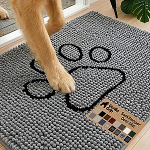 $10.99: Gorilla Grip 24"x17" Soakstopper Absorbent Soft Chenille Dog Door Mat (Grey/Paw) at Amazon