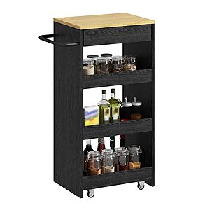 $35.99: IRONCK 4-Tier Rolling Wood Storage Cart – 15.8" W, Slide-Out Utility Trolley with Handle & Drawer, Black at Amazon