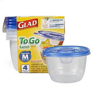 4-Pack 32-Oz Glad GladWare to Go Round Food Storage Containers w/ Built-in Dressing Cup $6.68 w/ S&S + Free Shipping w/ Prime or on $35+