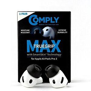 Comply TrueGrip MAX Premium Memory Foam Replacement Earbud Tips for Apple AirPods Pro Gen 3 (Black, Medium) $5.80 + Free Shipping w/ Prime or on $35+