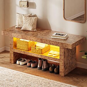 [Prime]$50.99: DWVO 39.4" Entryway Bench w/ Motion-Sensing Warm LED Light(13.8"D x 39.4"W x 16.5"H) at Amazon