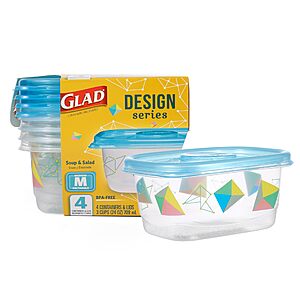 4 Count 24 Oz Glad GladWare Design Series Food Storage Containers with Lids + Free S&H or